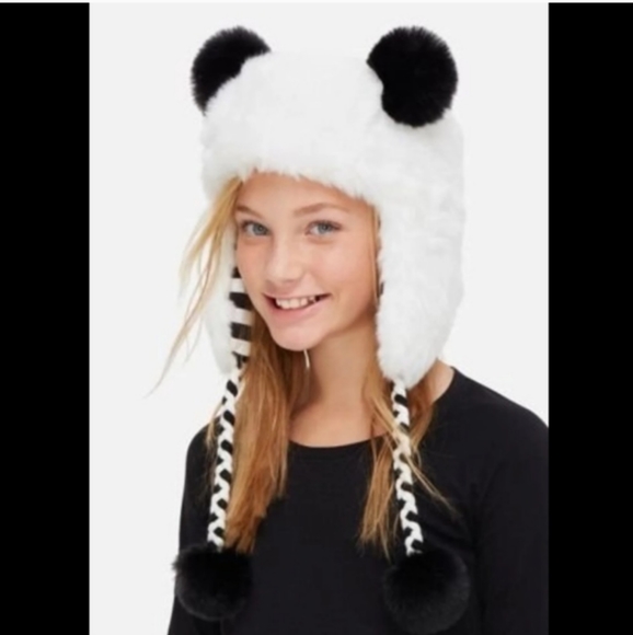 Justice Girls Panda Faux Fur Earflap Beanie Hat - Picture 1 of 6